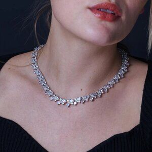 Rhodium Plated 925 Sterling Silver Multi Shape Clear CZ Tennis Necklace